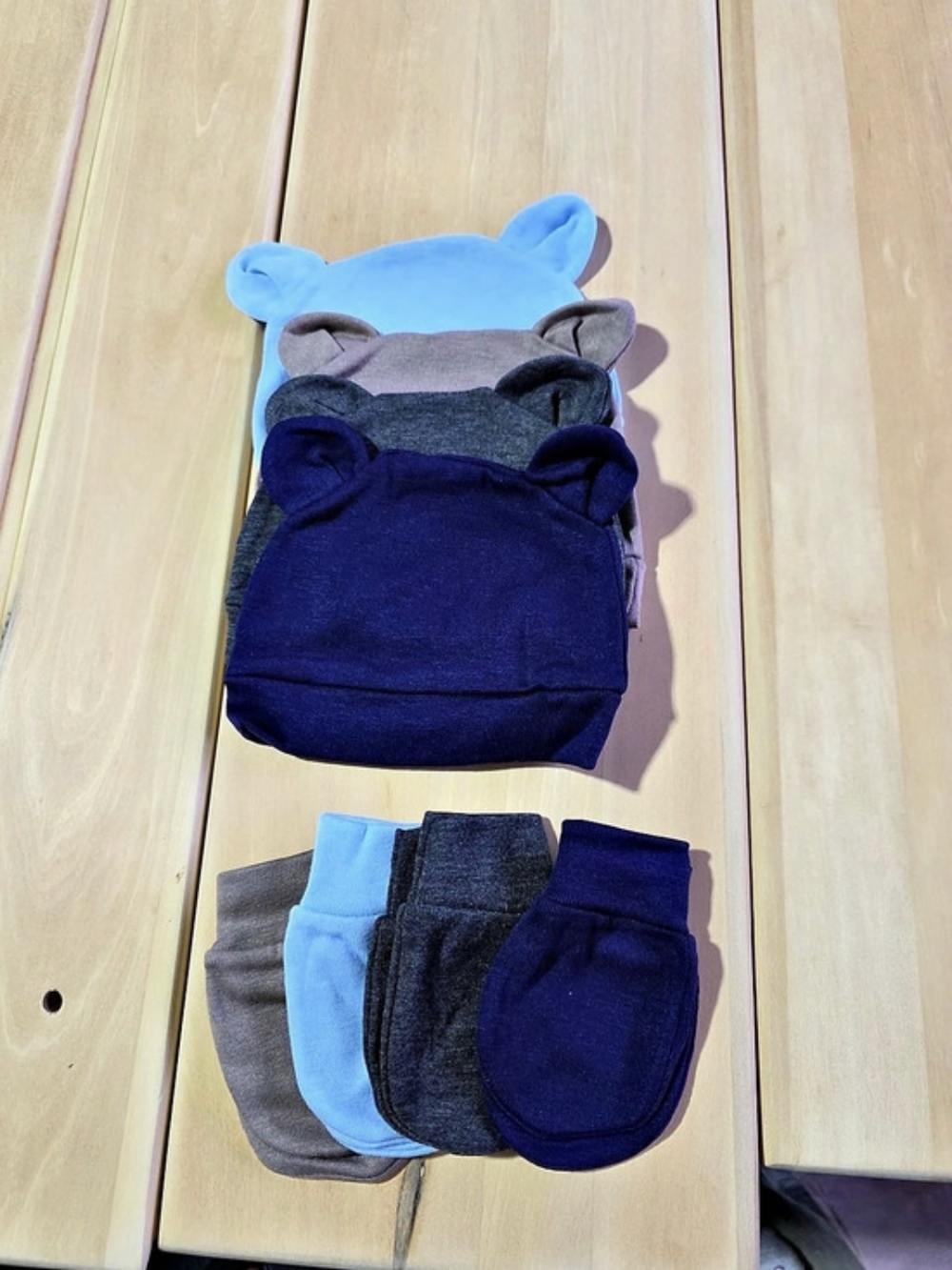 Baby Bear Ear Mittens Blue & Gray New